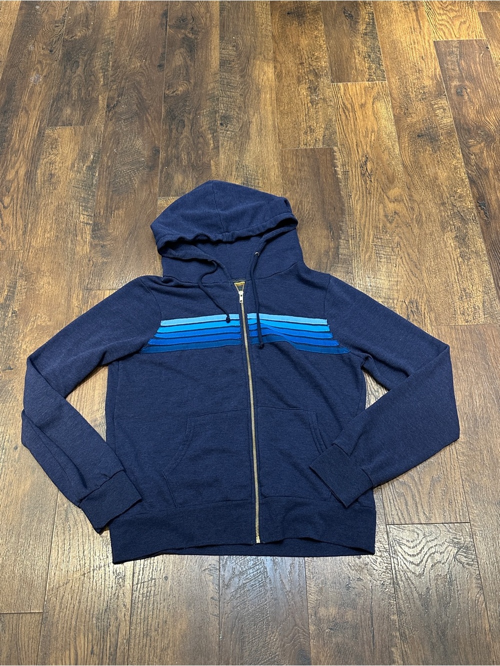 Aviator Nation Navy Blue Five Stripe Zip-Up Hoodie large